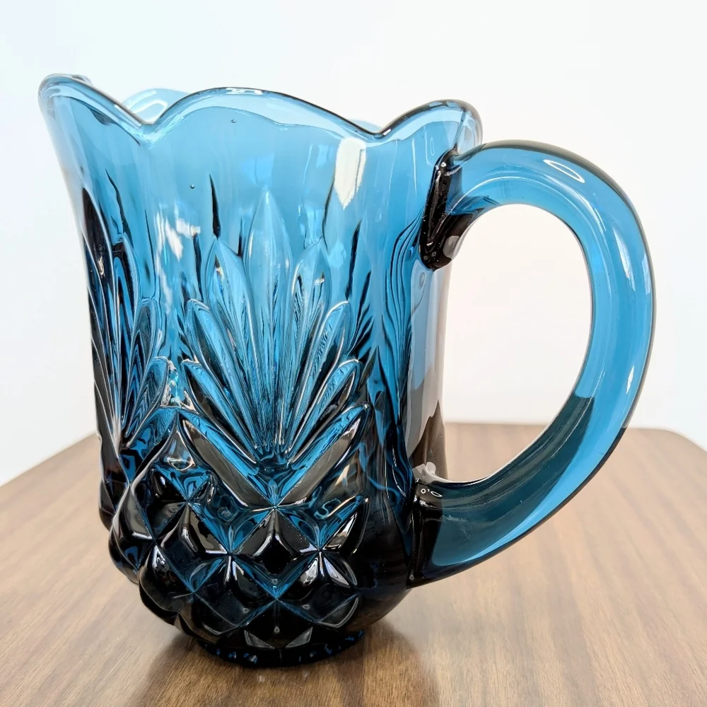 Jeffrey Banks Dark Blue Cut Crystal Pitcher Scalloped Edges Shannon By Godinger